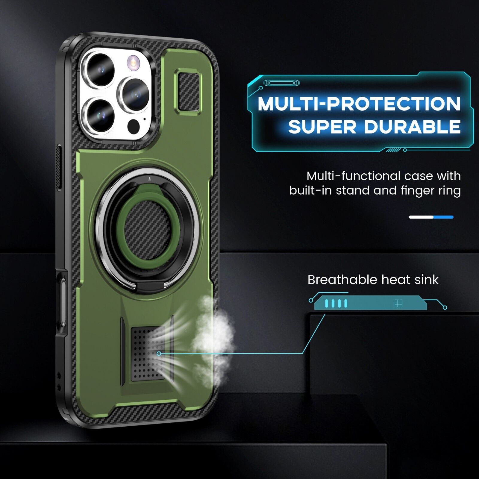 For iPhone 16 15 14 Plus 13 12 11 Pro Max Case Shockproof Ring Stand Phone Cover