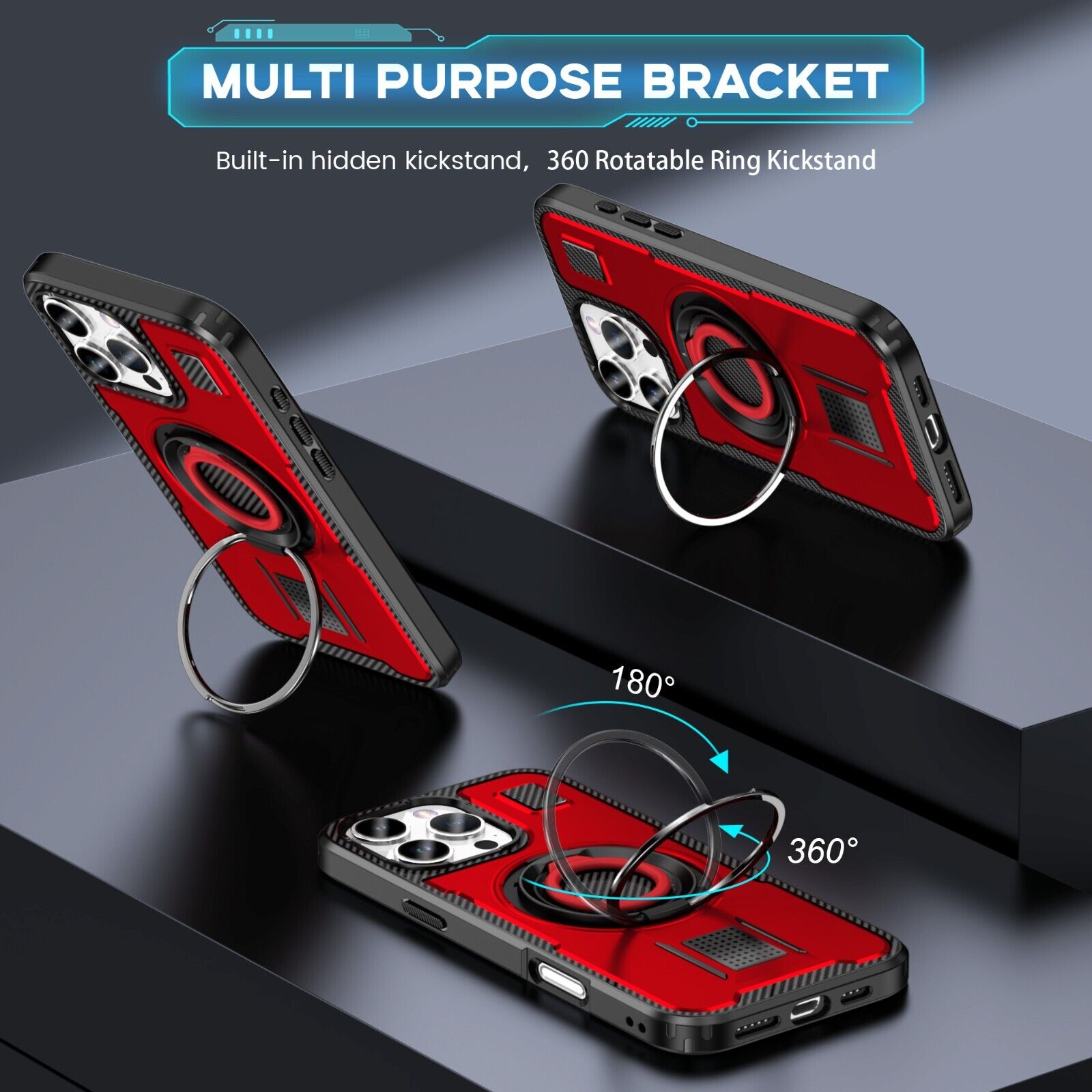 For iPhone 16 15 14 Plus 13 12 11 Pro Max Case Shockproof Ring Stand Phone Cover