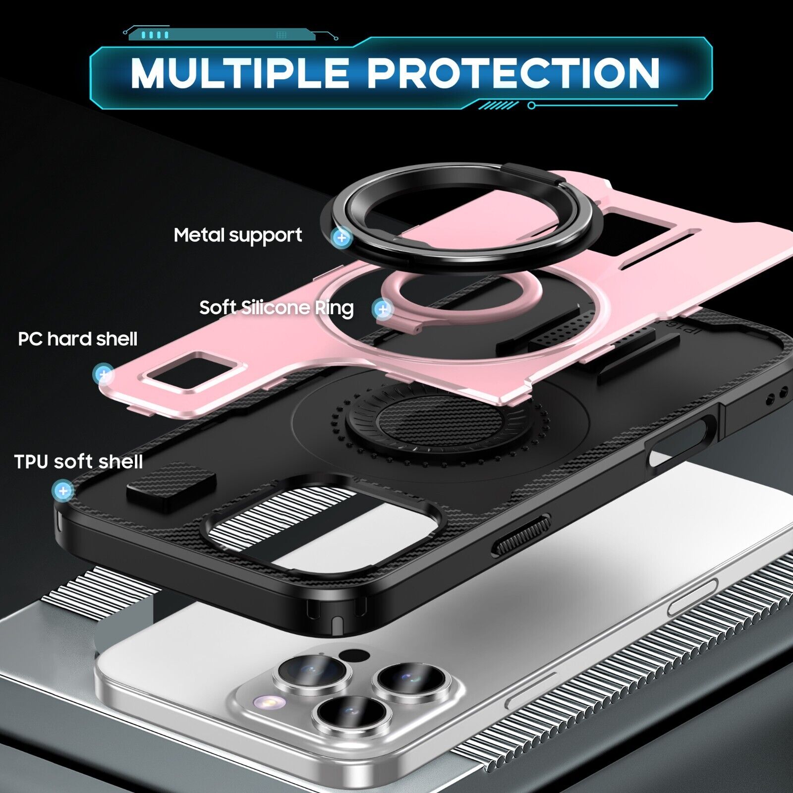 For iPhone 16 15 14 Plus 13 12 11 Pro Max Case Shockproof Ring Stand Phone Cover