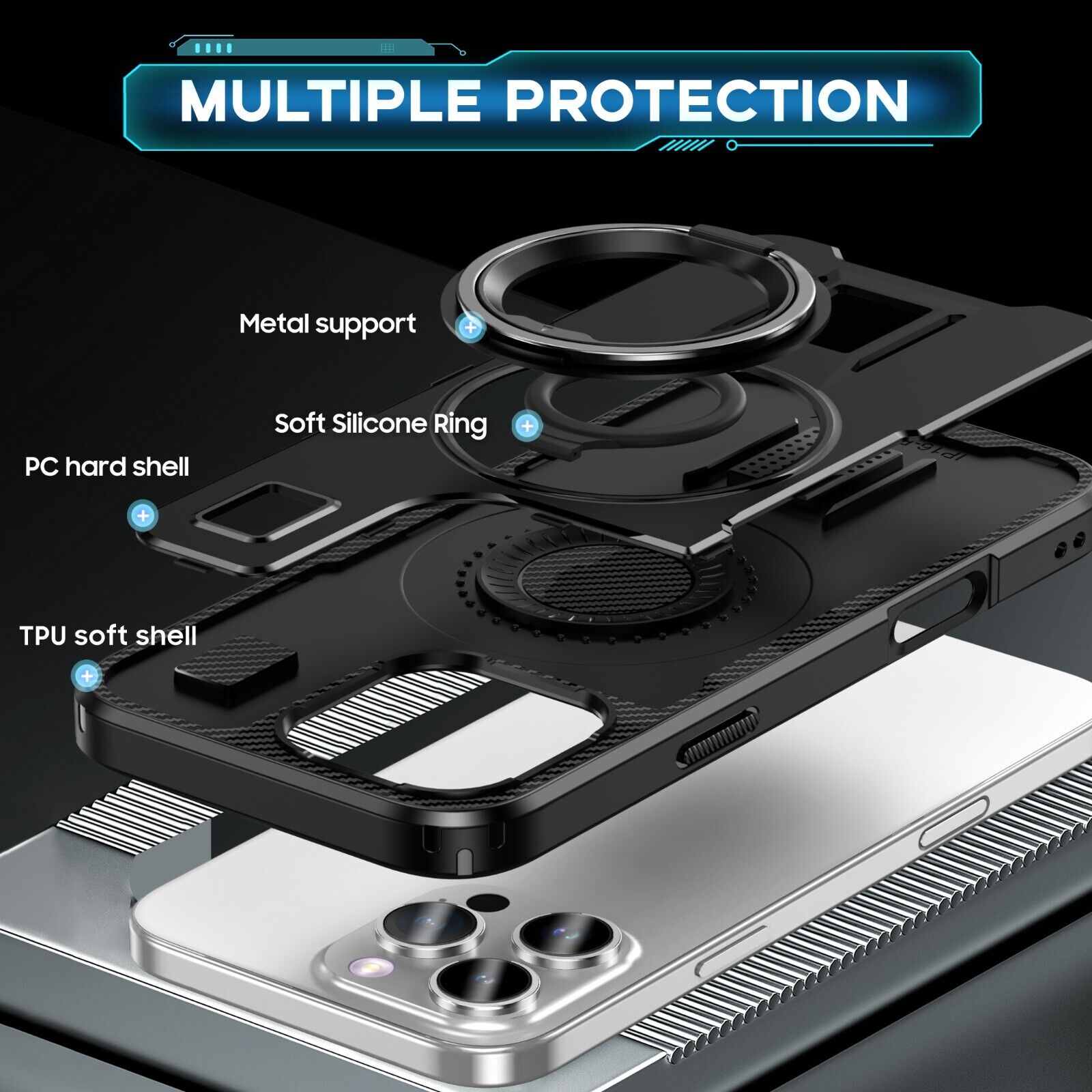 For iPhone 16 15 14 Plus 13 12 11 Pro Max Case Shockproof Ring Stand Phone Cover