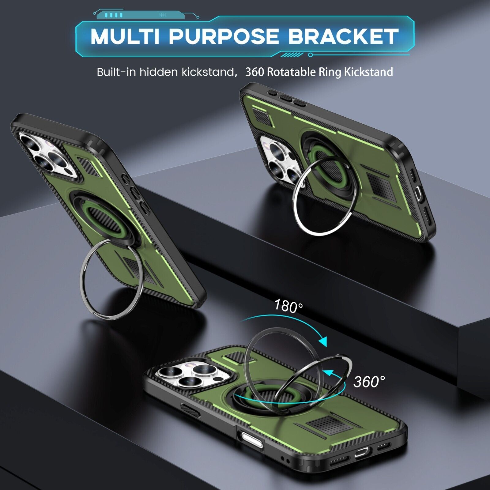 For iPhone 16 15 14 Plus 13 12 11 Pro Max Case Shockproof Ring Stand Phone Cover