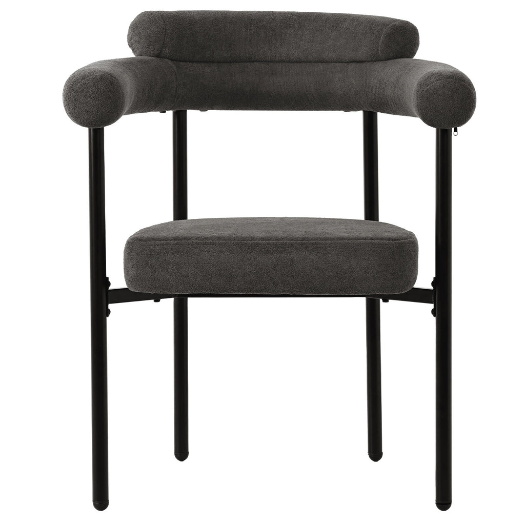 Modern Dining Chairs set of 2 Grey Faux Suede Upholstered Padded Seat Armchairs