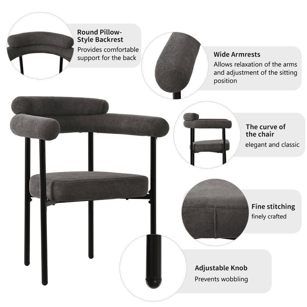 Modern Dining Chairs set of 2 Grey Faux Suede Upholstered Padded Seat Armchairs