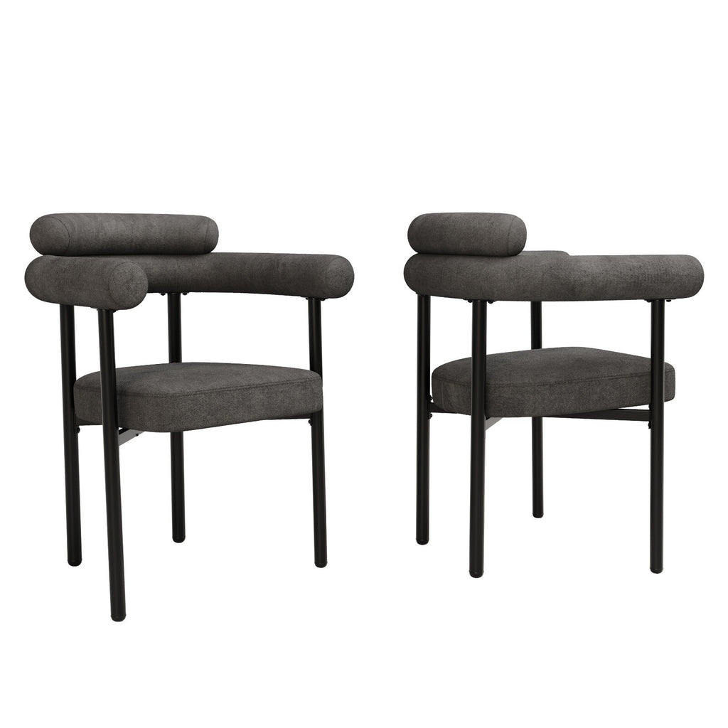 Modern Dining Chairs set of 2 Grey Faux Suede Upholstered Padded Seat Armchairs
