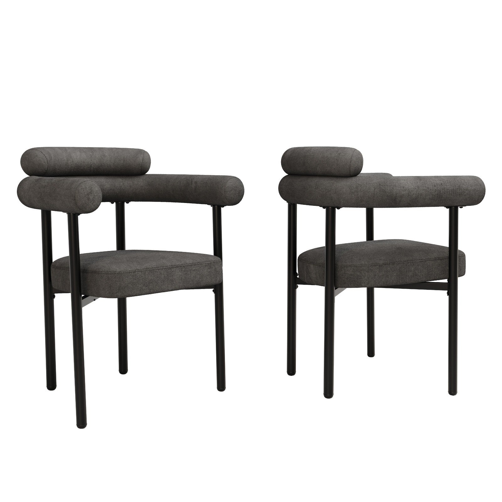 Modern Dining Chairs set of 2 Grey Faux Suede Upholstered Padded Seat Armchairs