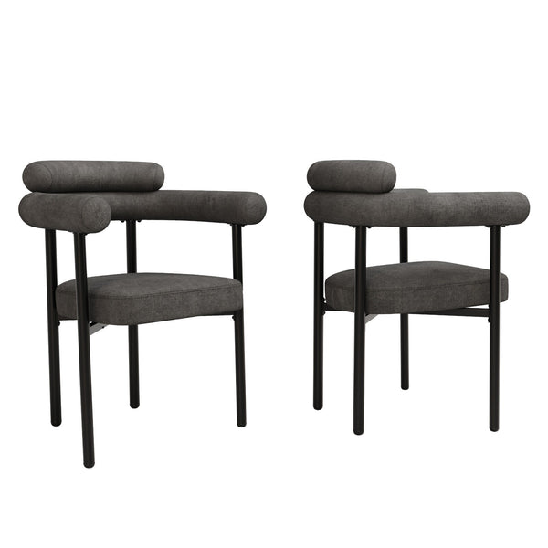 Modern Dining Chairs set of 2 Grey Faux Suede Upholstered Padded Seat Armchairs