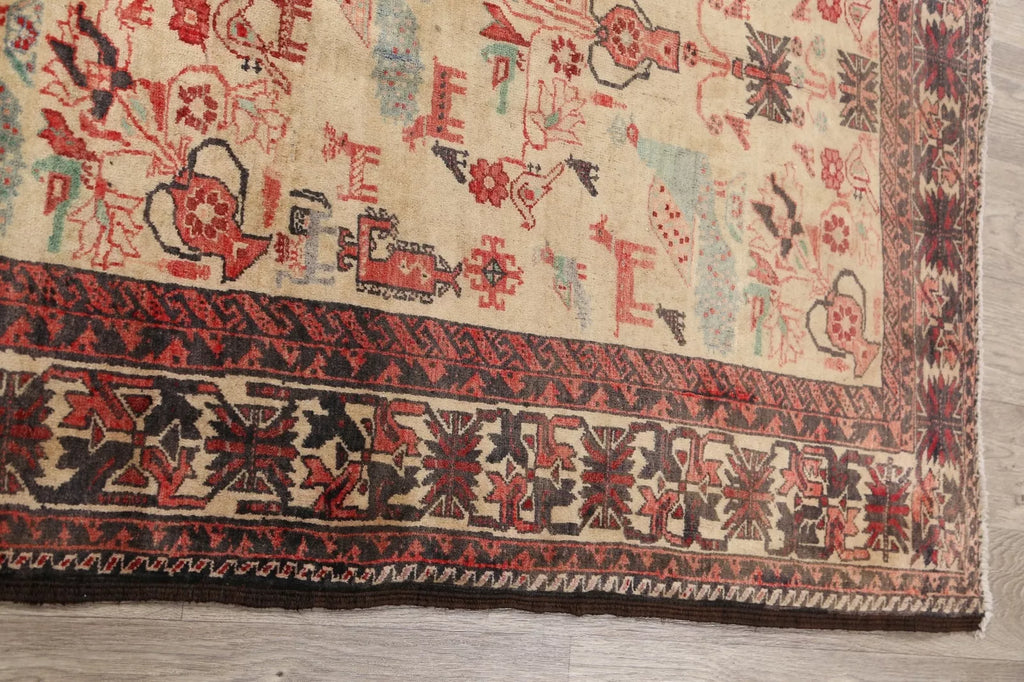 Beige Semi-Antique Geometric Traditional 4x7 Area Rug Hand-knotted Wool Carpet