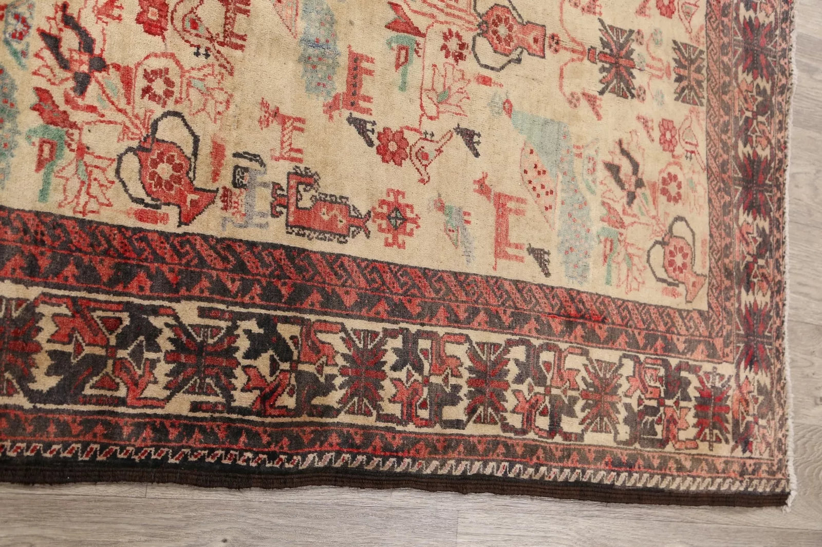 Beige Semi-Antique Geometric Traditional 4x7 Area Rug Hand-knotted Wool Carpet