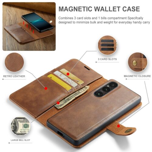 For Sony Xperia 1 5 10 VI V 2in1 Magnetic Removable Leather Wallet Case Cover