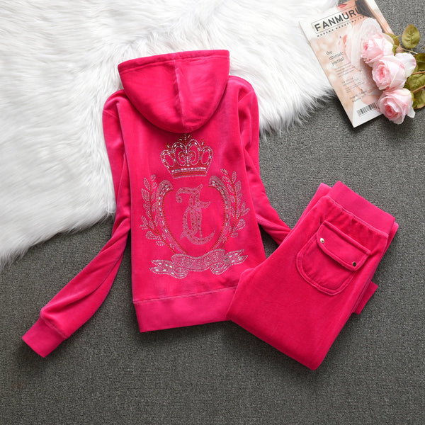 Velvet Tracksuit Women Casual Women Velvet Tracksuit Original Suit Women Outdoor sports hooded sweatshir Suit Diamond Juicy 2pc