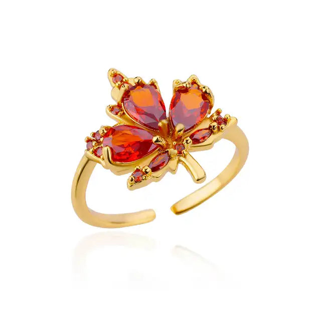 Zircon Maple Leaf Rings For Women Stainless Steel Gold Color Opening Plant Ring Fashion Korean Wedding Party Jewerly Gift 2024