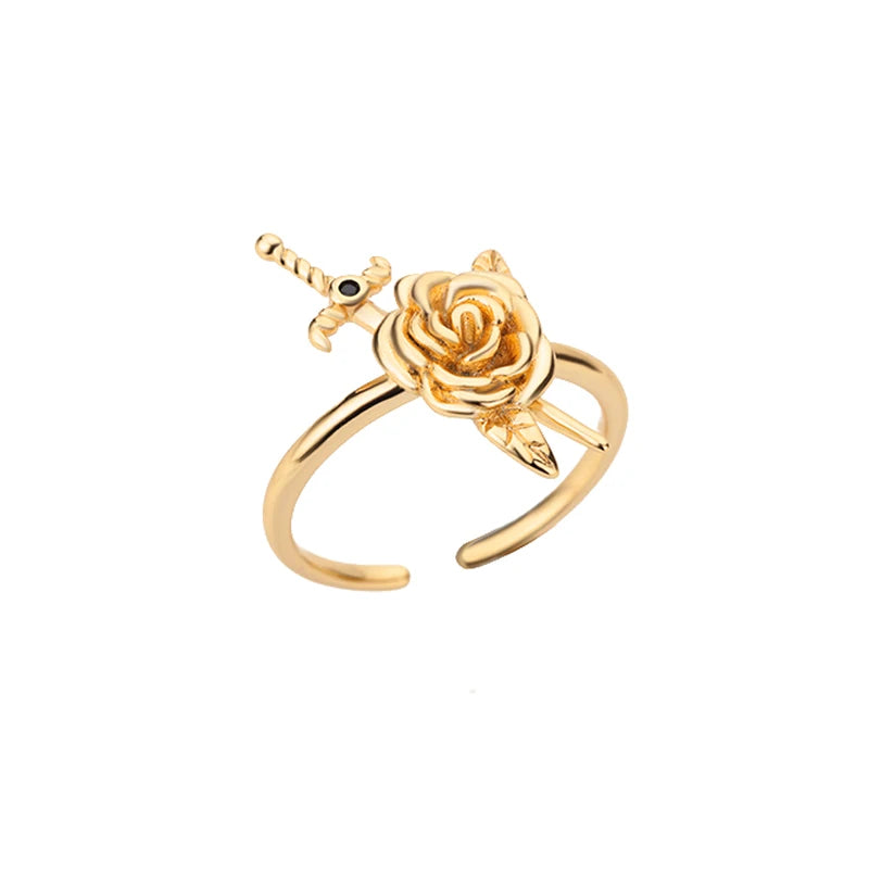 Vintage Rose Flower Sword Pendants Rings For Women Stainless Steel Romantic Flower Finger Couple Ring Wedding Jewelry Gift 2025