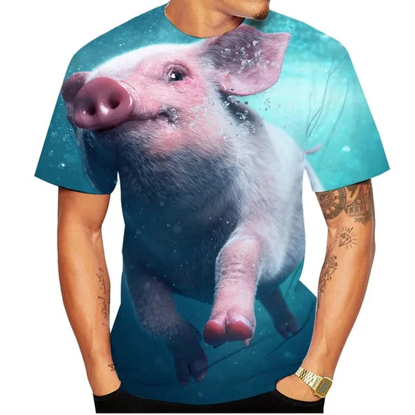 Camiseta con estampado 3D para hombre y mujer, camisa de manga corta con estampado de animales, personalizada, divertida, cerdo gordo, novedad de verano