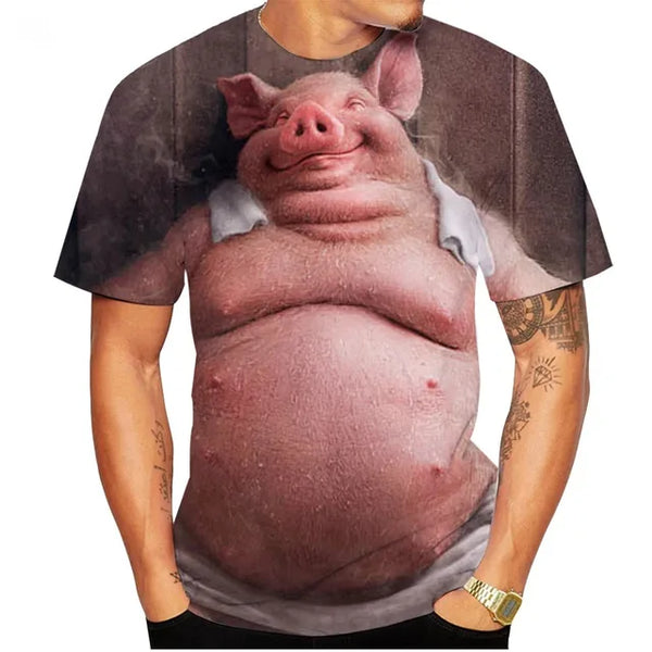 Camiseta con estampado 3D para hombre y mujer, camisa de manga corta con estampado de animales, personalizada, divertida, cerdo gordo, novedad de verano