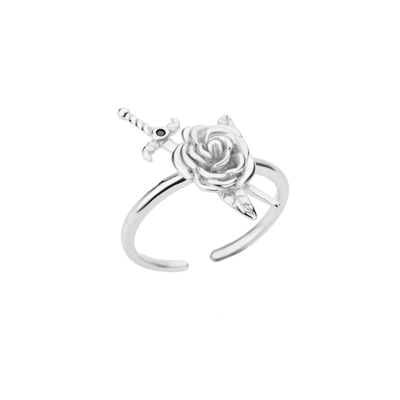 Vintage Rose Flower Sword Pendants Rings For Women Stainless Steel Romantic Flower Finger Couple Ring Wedding Jewelry Gift 2025