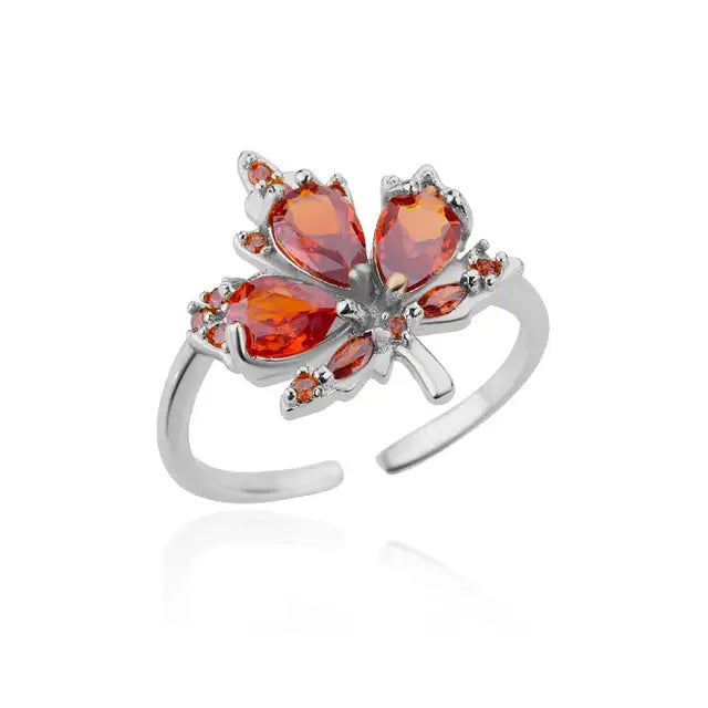 Zircon Maple Leaf Rings For Women Stainless Steel Gold Color Opening Plant Ring Fashion Korean Wedding Party Jewerly Gift 2024