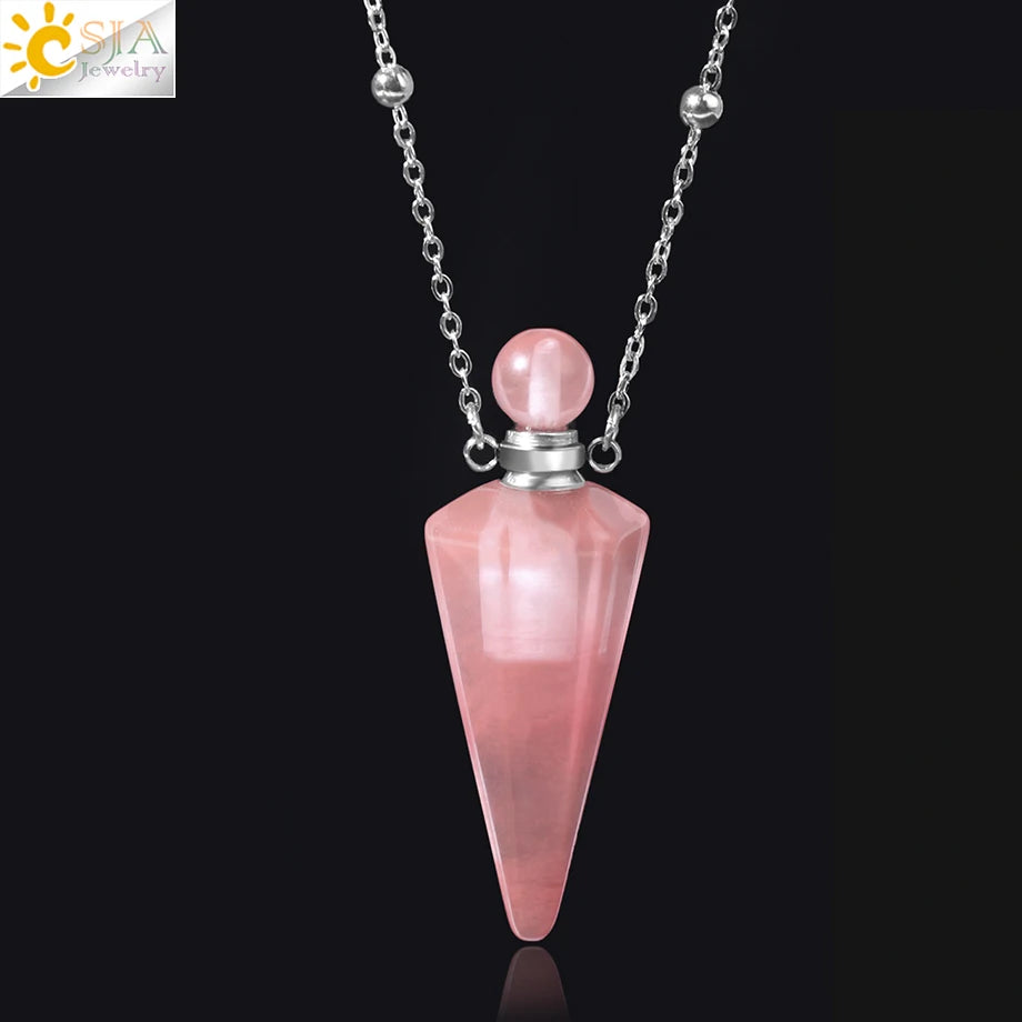 Natuursteen Kegel Parfumflesje ketting Healing Clear Quartz Crystal Hanger Reiki Essentials Olie Diffuser Flacon Ketting H119