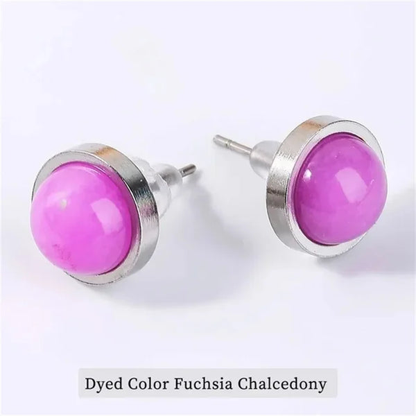 Fashion Handmade Lovely 10mm Natural Stone Stud Earrings Stainless Steel Earrings Tiger Eyes Agate Women Jewelry Gift OLstyle