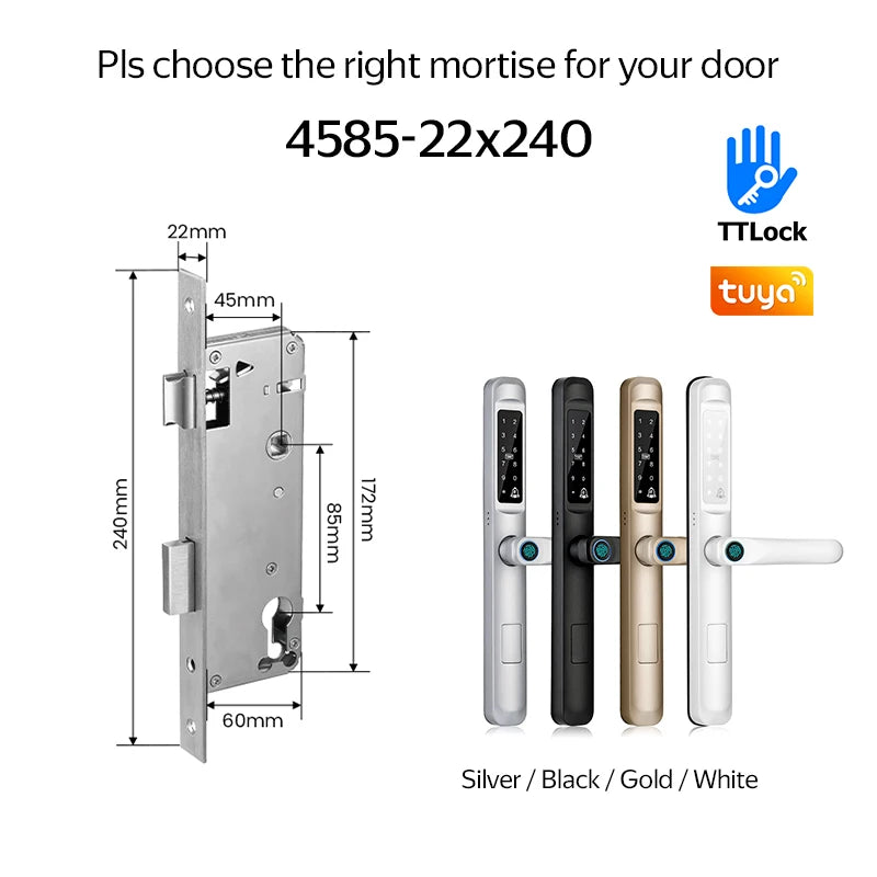 Waterproof Exterior Digital Electronic Ttlock Tuya Smart Locks Fingerprint Aluminum Steel Double Side Sliding Glass Door Lock