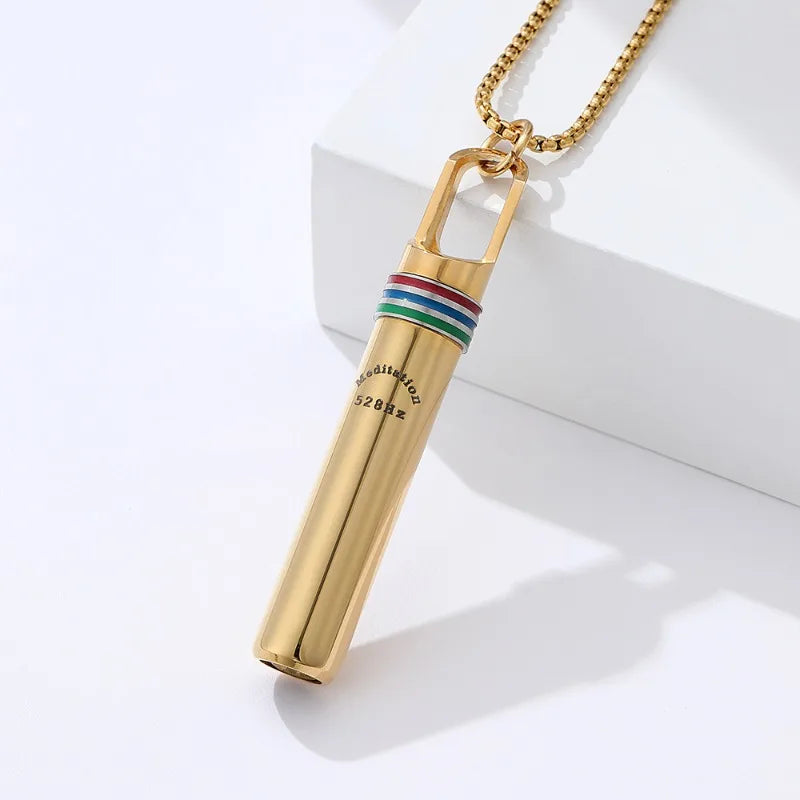 528Hz Low-frequency Whistle Sound Healing Meditation Breathing Decompression Whistles Stainless Steel Mindfulness Pendant