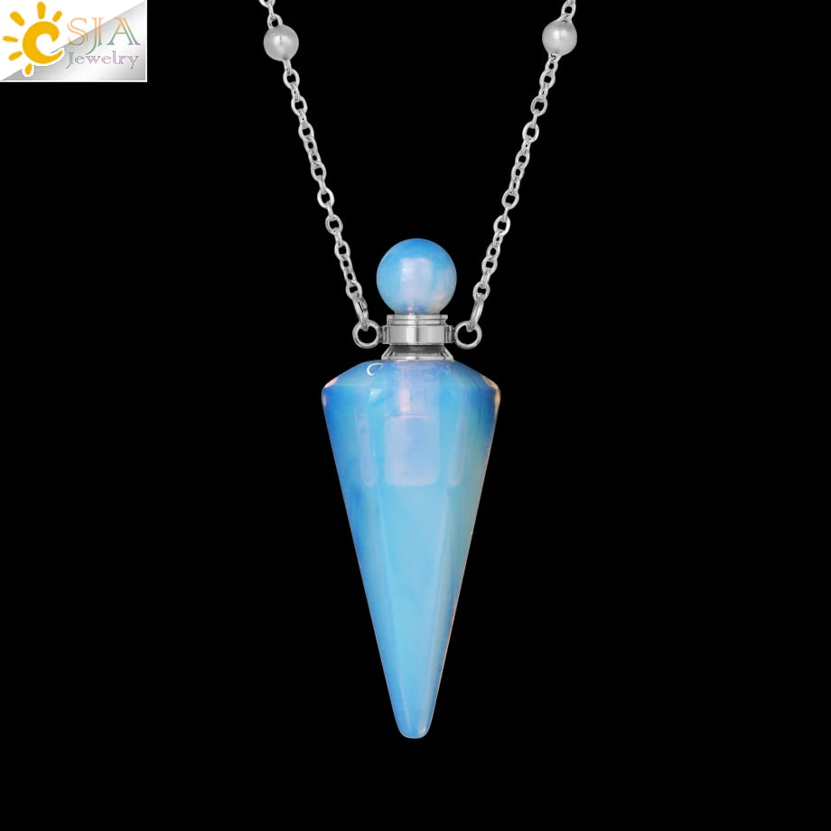 Natuursteen Kegel Parfumflesje ketting Healing Clear Quartz Crystal Hanger Reiki Essentials Olie Diffuser Flacon Ketting H119