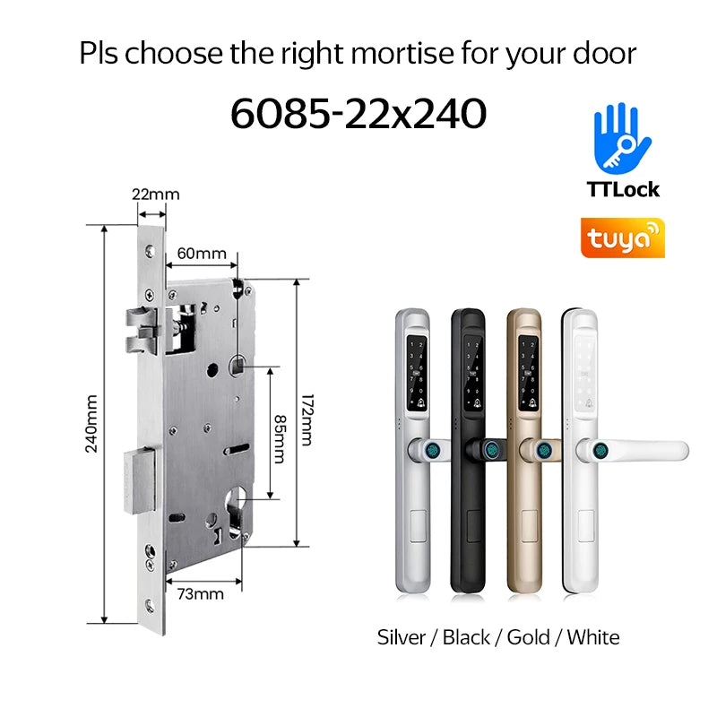 Waterproof Exterior Digital Electronic Ttlock Tuya Smart Locks Fingerprint Aluminum Steel Double Side Sliding Glass Door Lock