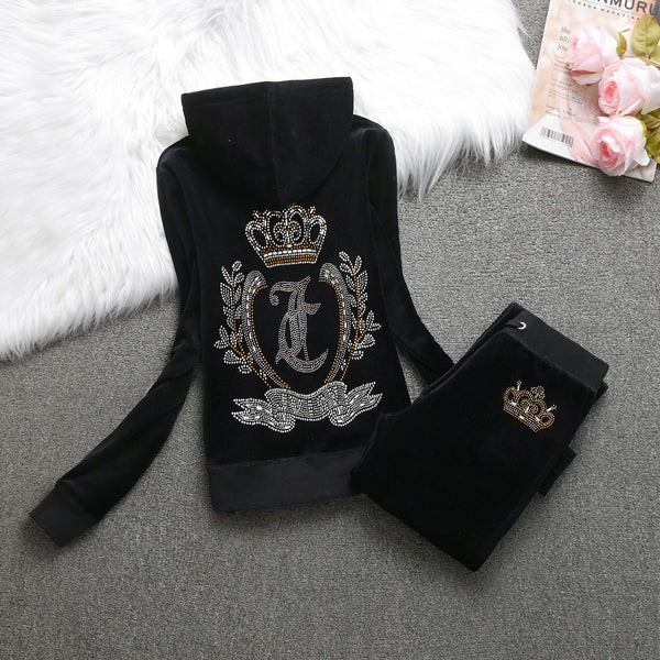 Velvet Tracksuit Women Casual Women Velvet Tracksuit Original Suit Women Outdoor sports hooded sweatshir Suit Diamond Juicy 2pc