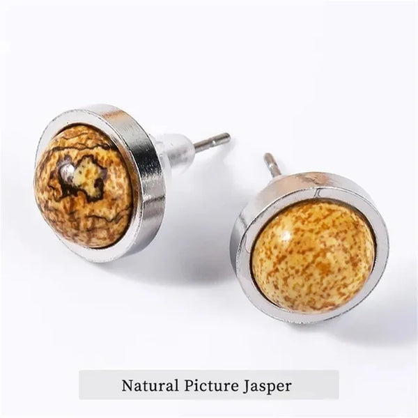 Fashion Handmade Lovely 10mm Natural Stone Stud Earrings Stainless Steel Earrings Tiger Eyes Agate Women Jewelry Gift OLstyle