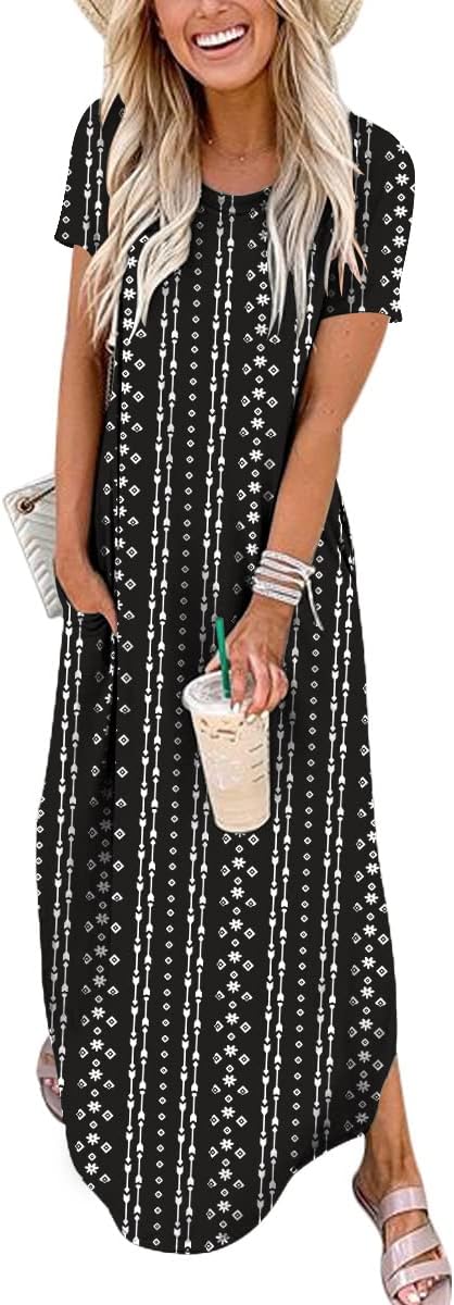 ANRABESS Womens Summer Maxi Dress Short Sleeve Casual Loose Long T Shirt Dresses Split Vacation Beach Sundress Travel Outfits