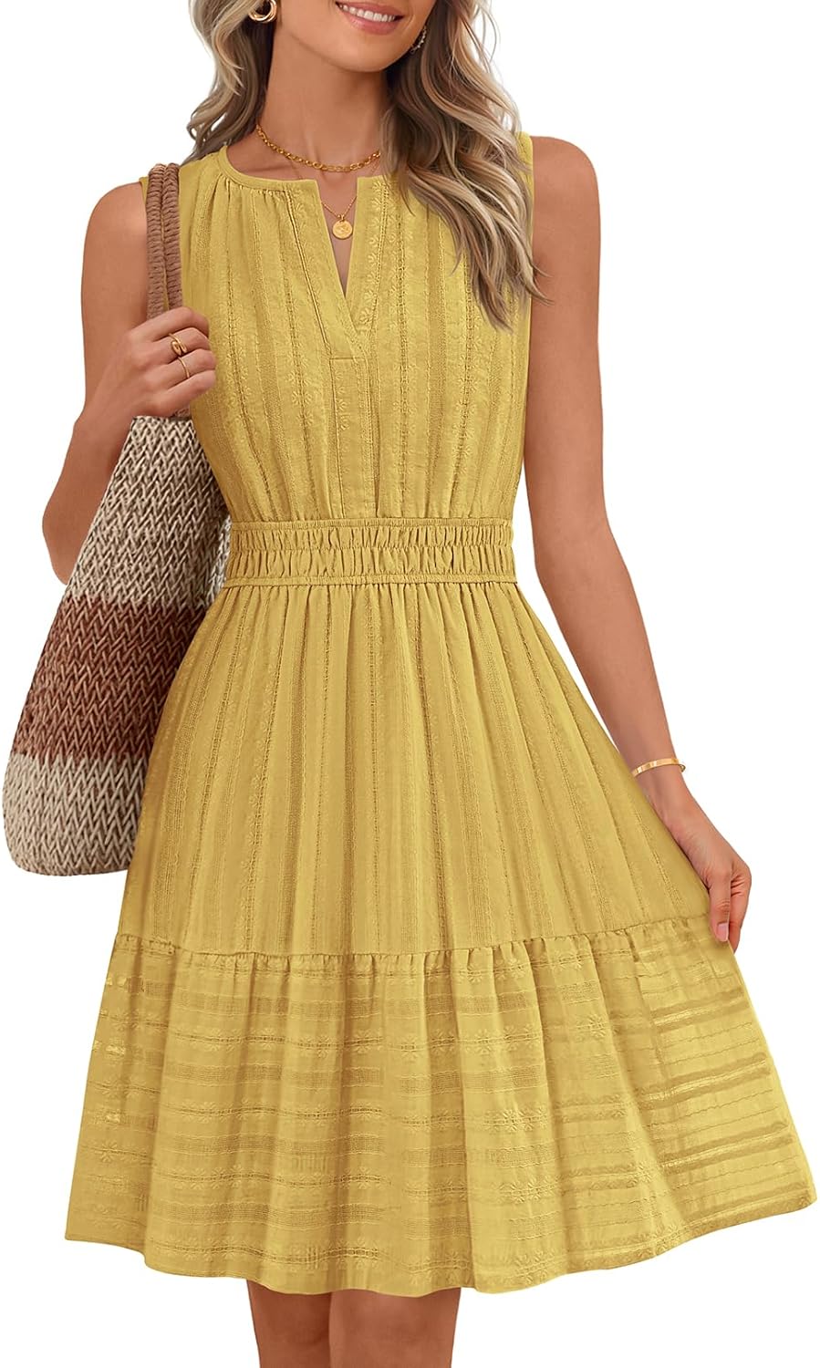 MEROKEETY Women's 2026 Summer Casual Mini Sundress Beach Vacation Sleeveless V Neck Flowy A Line Dress with Pockets
