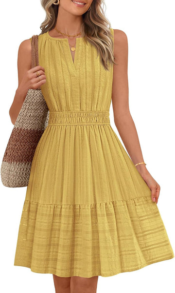 MEROKEETY Women's 2026 Summer Casual Mini Sundress Beach Vacation Sleeveless V Neck Flowy A Line Dress with Pockets