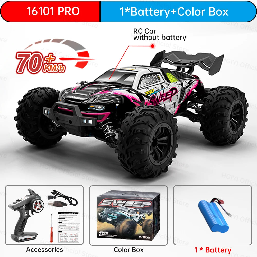 Teeggi 16101 /16102 PRO 1:16 70KM/H 4WD High Speed RC Car With LED Light Drift RC Off-Road Car Monster Truck Toy For Kid Gifts