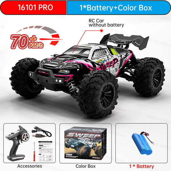 Teeggi 16101 /16102 PRO 1:16 70KM/H 4WD High Speed RC Car With LED Light Drift RC Off-Road Car Monster Truck Toy For Kid Gifts