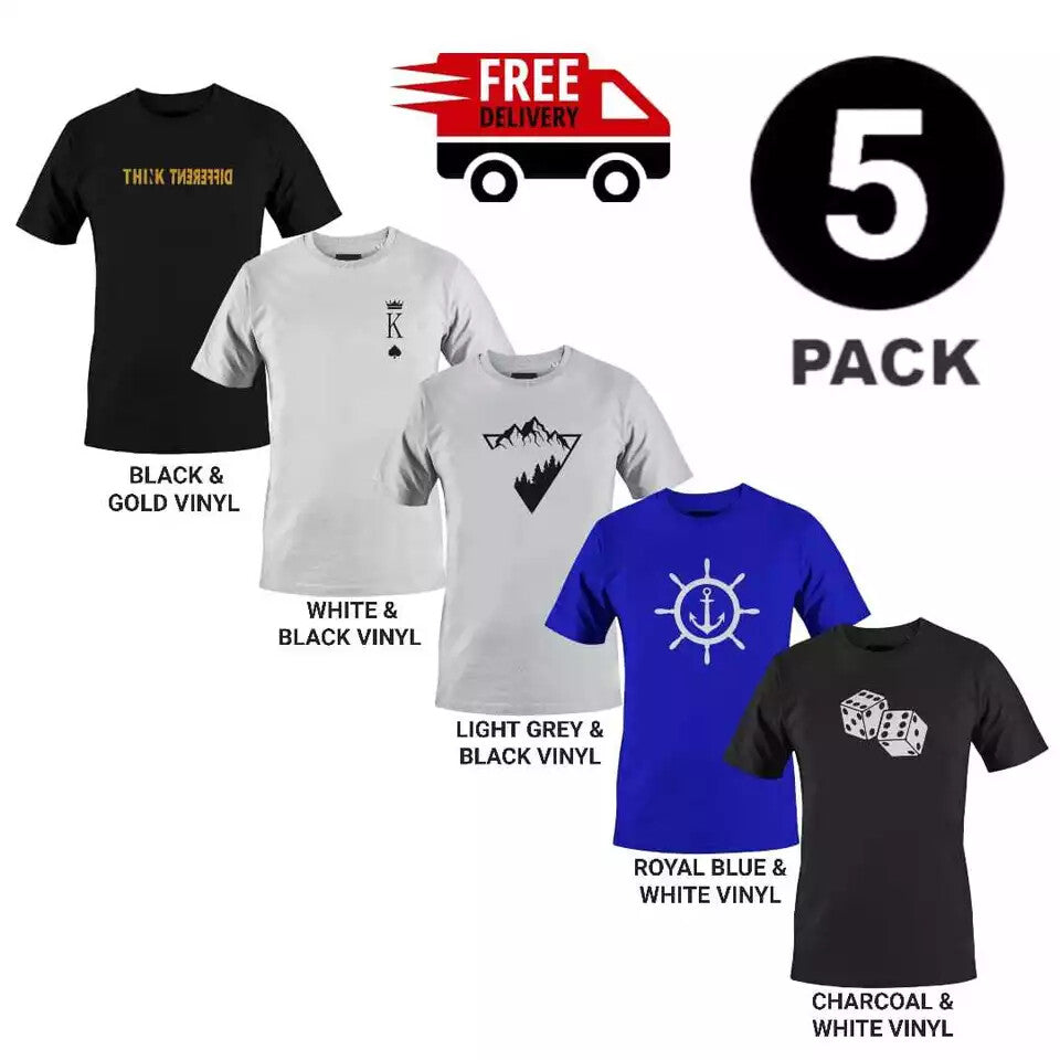 5 PACK Men's T-Shirt Heavy Cotton Plain Short Sleeve Tees 100% Cotton Blank Tees