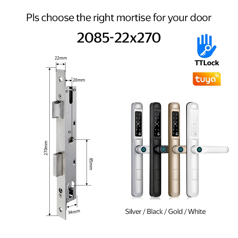 Waterproof Exterior Digital Electronic Ttlock Tuya Smart Locks Fingerprint Aluminum Steel Double Side Sliding Glass Door Lock