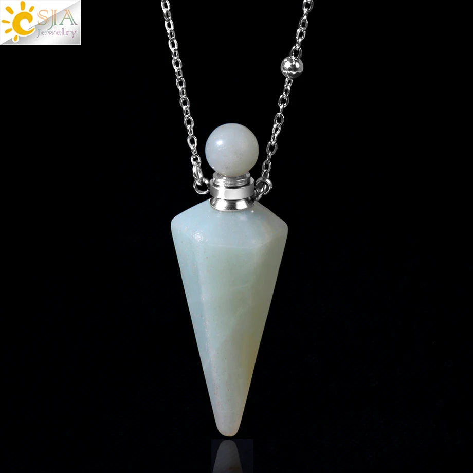 Natuursteen Kegel Parfumflesje ketting Healing Clear Quartz Crystal Hanger Reiki Essentials Olie Diffuser Flacon Ketting H119
