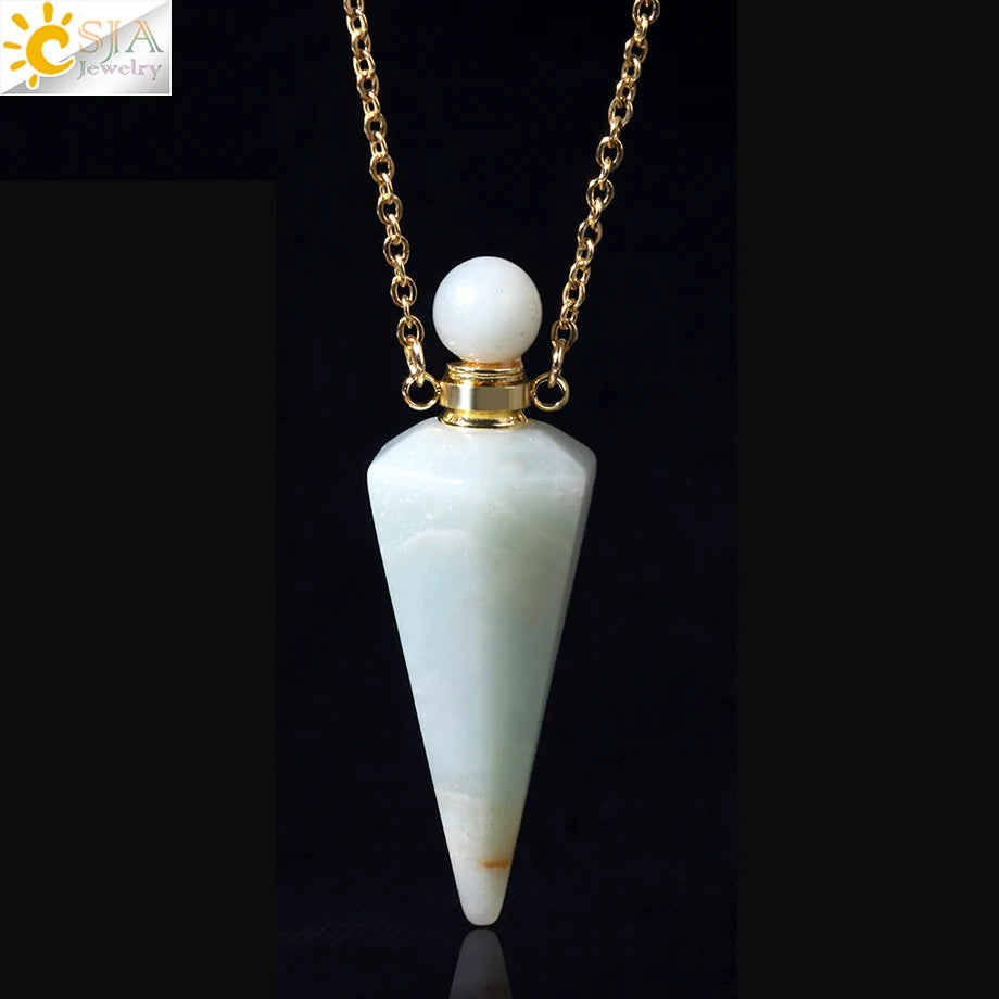Natuursteen Kegel Parfumflesje ketting Healing Clear Quartz Crystal Hanger Reiki Essentials Olie Diffuser Flacon Ketting H119