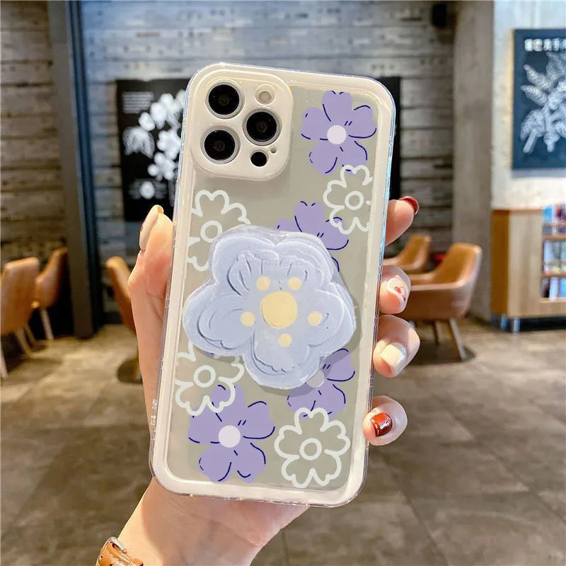 Cute Daisy Flower Holder Case For Samsung Galaxy S25 Edge S24 Ultra S23 S22 S21 Plus S20 FE NOTE 20 A22 A23 A50 cover