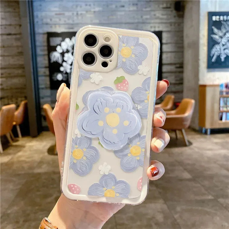 Cute Daisy Flower Holder Case For Samsung Galaxy S25 Edge S24 Ultra S23 S22 S21 Plus S20 FE NOTE 20 A22 A23 A50 cover