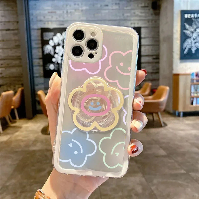 Cute Daisy Flower Holder Case For Samsung Galaxy S25 Edge S24 Ultra S23 S22 S21 Plus S20 FE NOTE 20 A22 A23 A50 cover