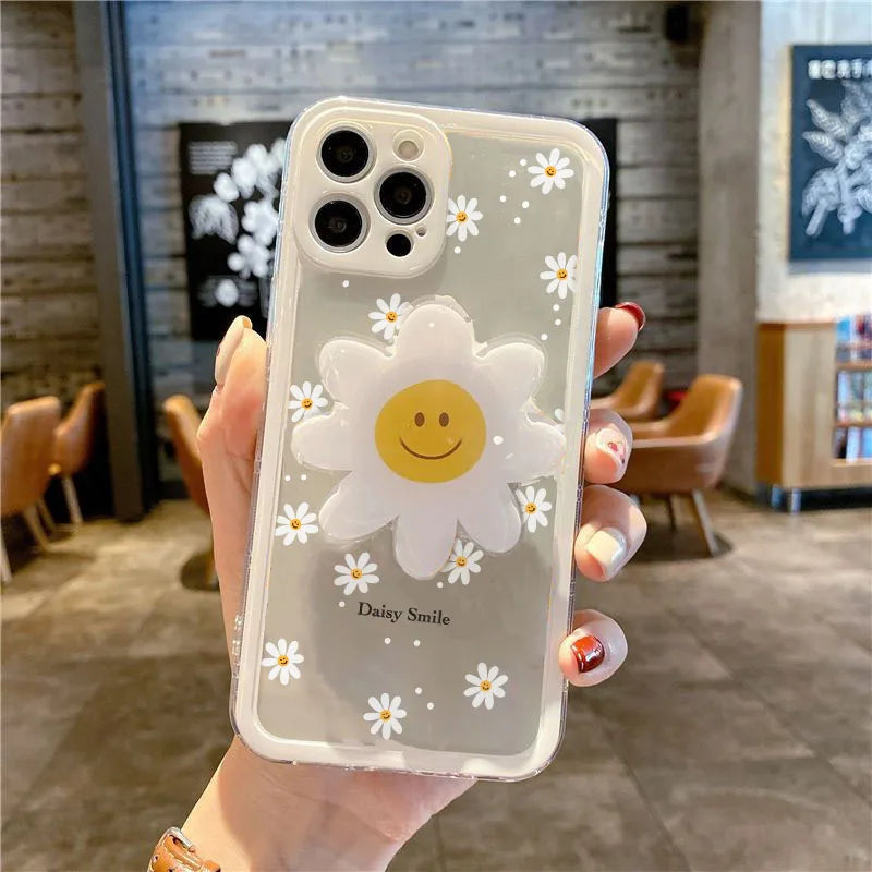 Cute Daisy Flower Holder Case For Samsung Galaxy S25 Edge S24 Ultra S23 S22 S21 Plus S20 FE NOTE 20 A22 A23 A50 cover