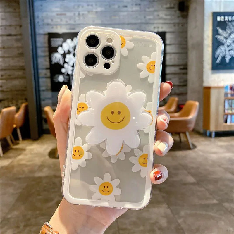 Cute Daisy Flower Holder Case For Samsung Galaxy S25 Edge S24 Ultra S23 S22 S21 Plus S20 FE NOTE 20 A22 A23 A50 cover