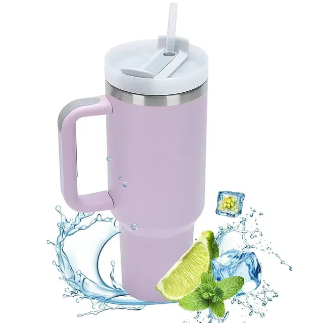 Insulated Tumbler with Handle Straw 40oz Stainless Steel Vacuum Cup Thermal Mug for Ice Coffee Travel Car Cup