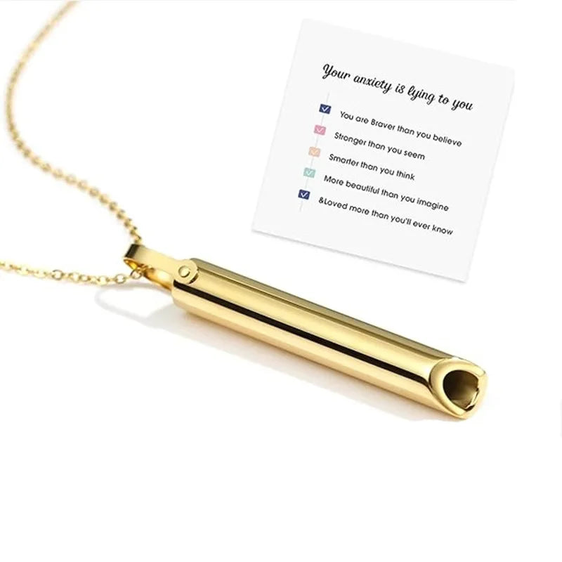 Stainless Steel Whistle Necklace for Anxiety Relief Anti Vaping Mindfulness Tool Quit Smoking Stress Reduction Breathing Aid