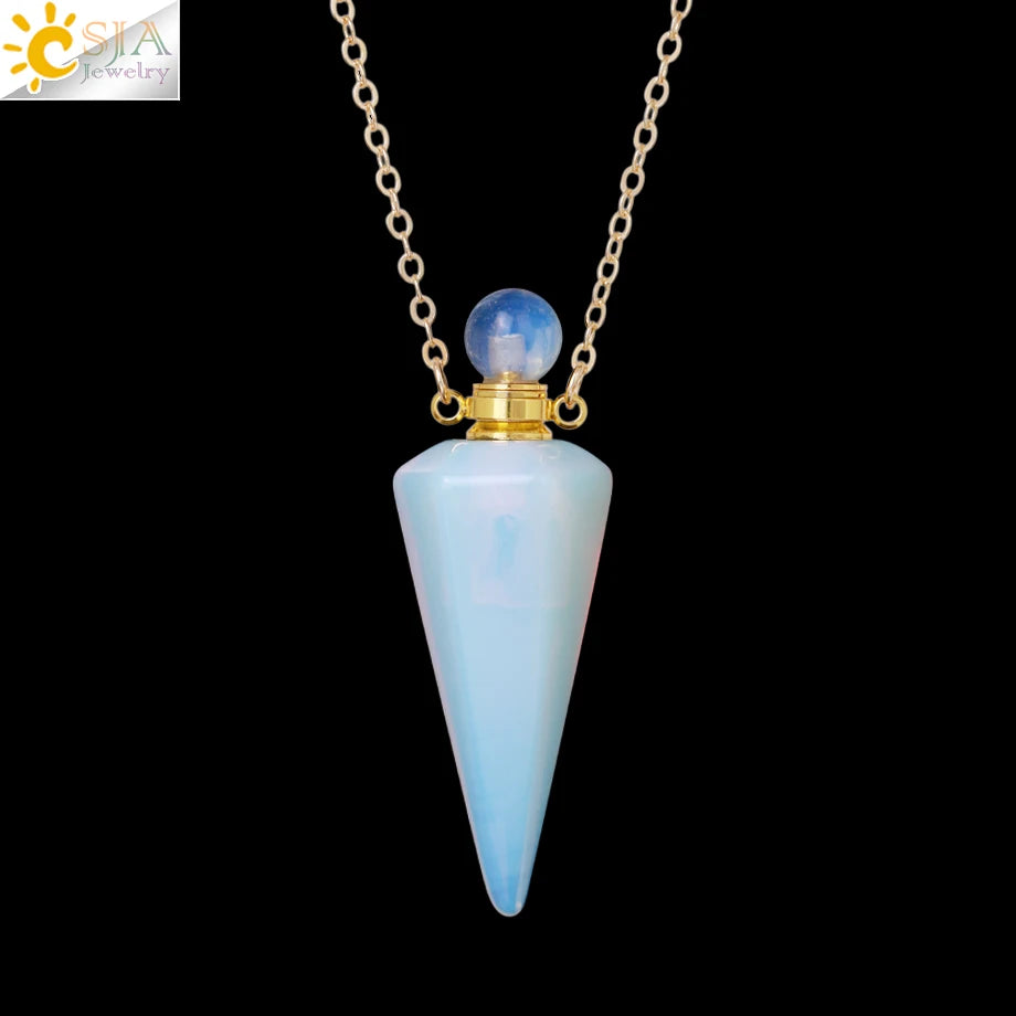 Natuursteen Kegel Parfumflesje ketting Healing Clear Quartz Crystal Hanger Reiki Essentials Olie Diffuser Flacon Ketting H119
