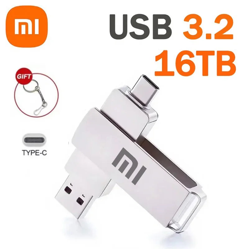 Xiaomi 16TB Flash Drive USB 3.2 High Speed USB Transfer Type-c 2-In-1 8TB 16TB OTG Pendrive Waterproof Flash Disk For Computer