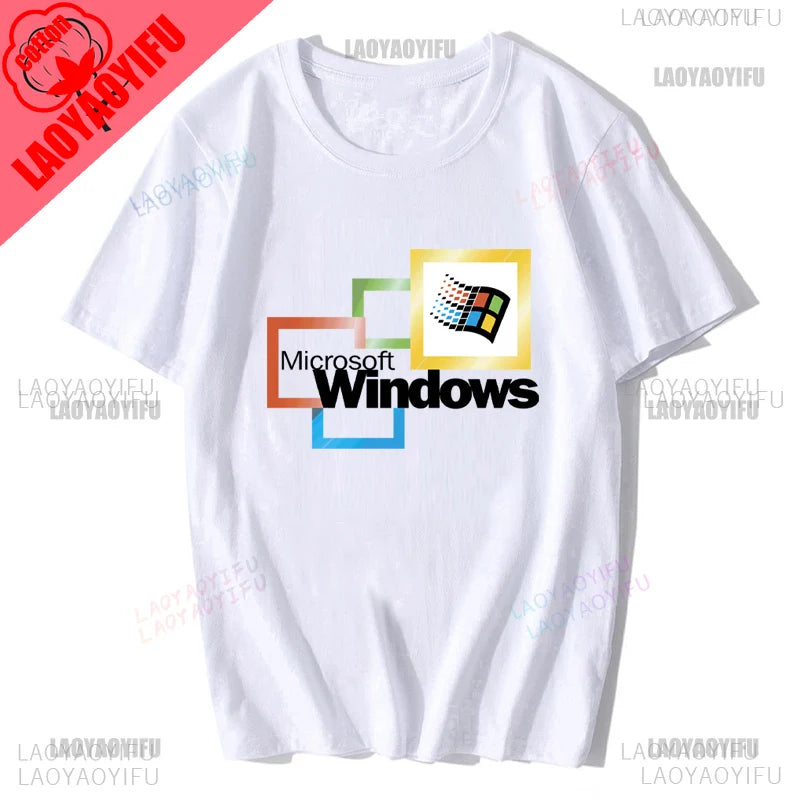 Windows 95 Small T-Shirt Summer Cotton Blouse Men 7 T Shirt Windows Casual Stylish Street Short Sleeve Gothic Vintage Streetwear