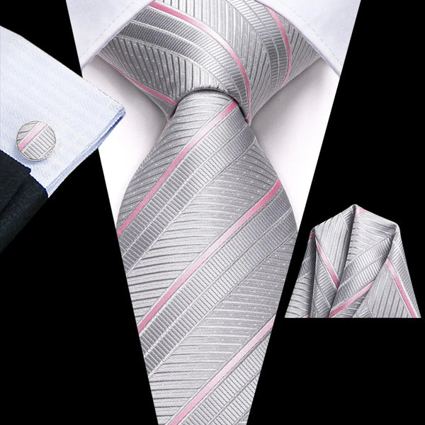 Hi-Tie Striped Black Red Gold Green Silk Wedding Tie For Men Handky Cufflink Gift Men Necktie Fashion Designer Business Party