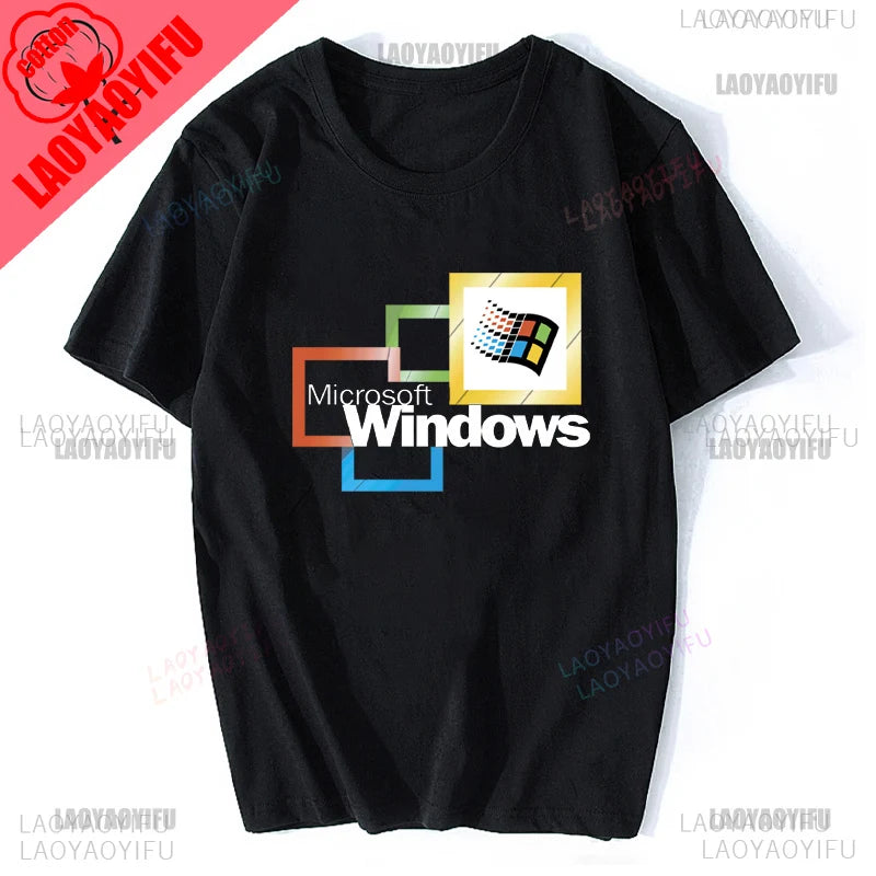 Windows 95 Small T-Shirt Summer Cotton Blouse Men 7 T Shirt Windows Casual Stylish Street Short Sleeve Gothic Vintage Streetwear