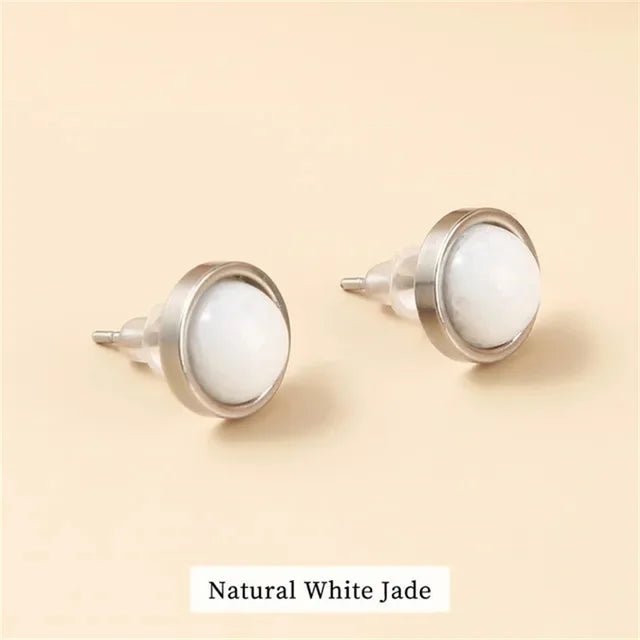 Fashion Handmade Lovely 10mm Natural Stone Stud Earrings Stainless Steel Earrings Tiger Eyes Agate Women Jewelry Gift OLstyle